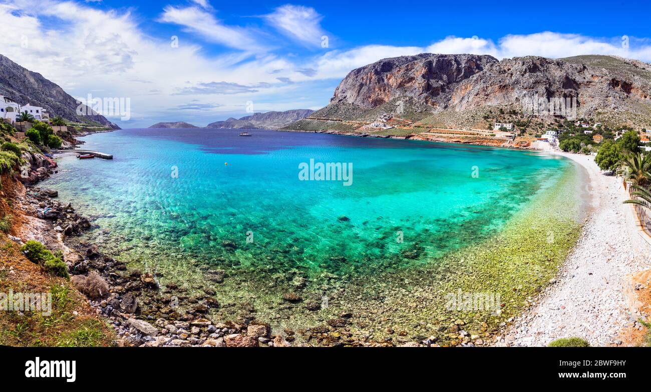 Griechenland, Dodekanes. Natrural Schönheit der unberührten griechischen Inseln - Kalymnos, malerische Arginonta Bucht und Strand. Stockfoto