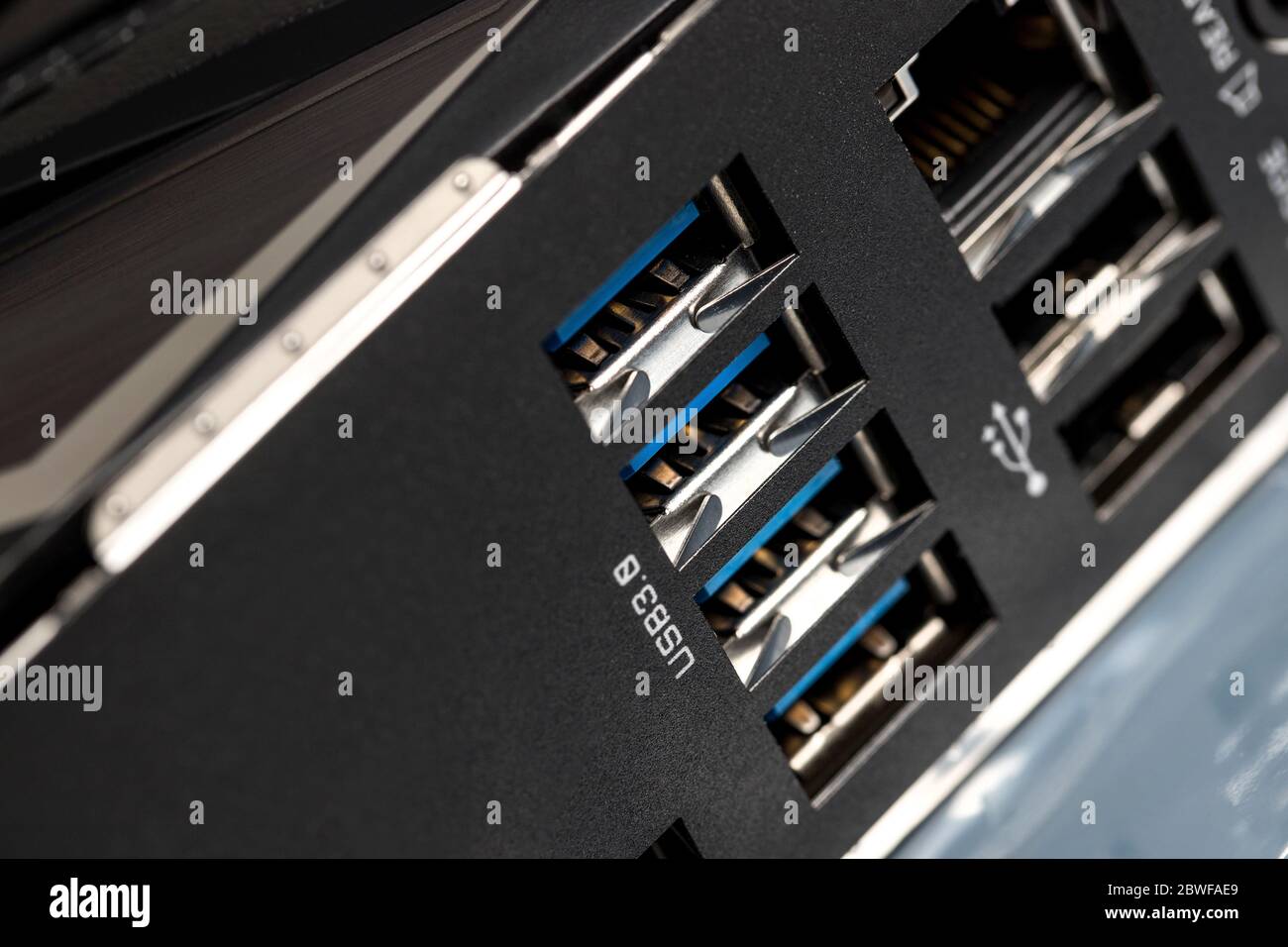 Moderne usb 3.0 Anschlüsse an einem Computer Stockfoto