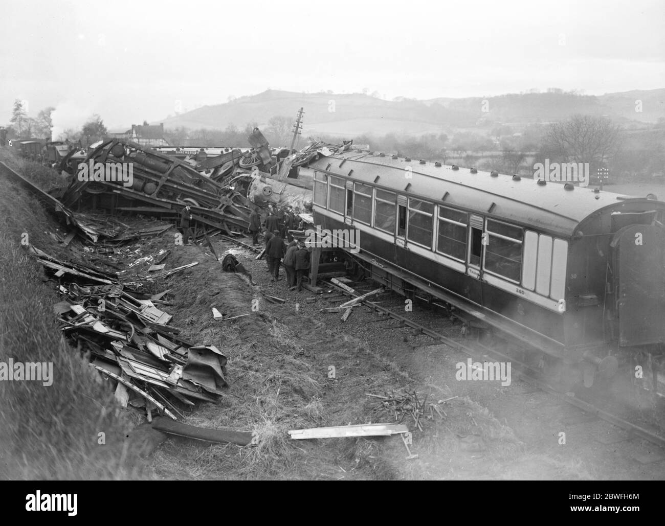 Die walisische Express-Katastrophe die verworrene Masse tragischer Wracks, die nach dem Wrack auf dem Wrack präsentiert wurde, war über 27. Januar 1921 Abermule Zugkollision Stockfoto
