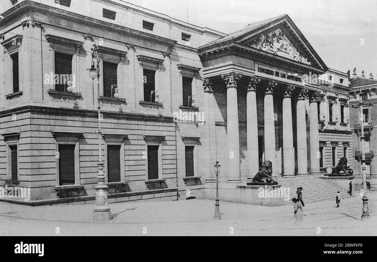 Madrid. Der Palacio del Congresso, der Sitz der Cortes of Legislative Organs. 14. September 1923 Stockfoto