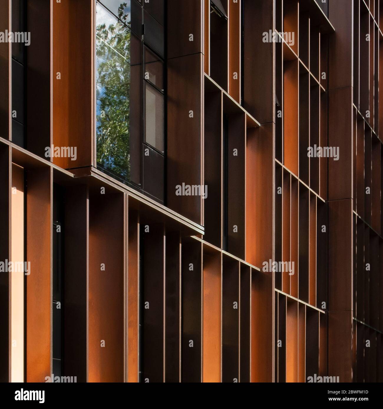 Detail der Bronzeverkleidung. Beecroft Building, Oxford, Großbritannien. Architekt: Hawkins Brown Architects LLP, 2018. Stockfoto