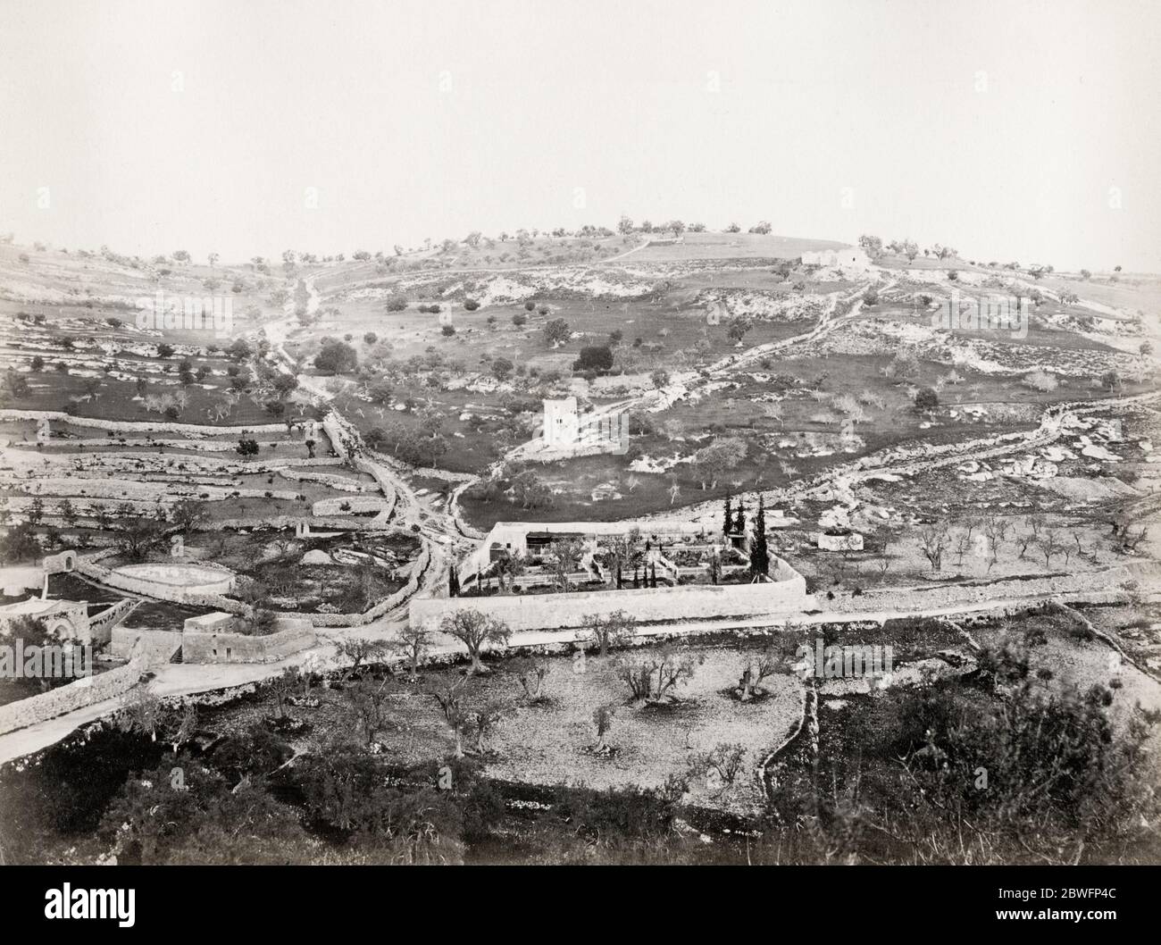 Vintage 19. Jahrhundert Fotografie - der Garten von Gethsemane und das Grab der Jungfrau, Jerusalem, Palästina, Heiliges Land, Israel Stockfoto