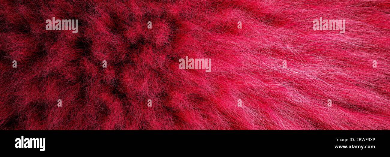 3D Illustration von zotteligen Teppich mit Wolle Material für Hintergründe Textur, Nahaufnahme von weichen romantischen Pastell rot und flauschig Stockfoto