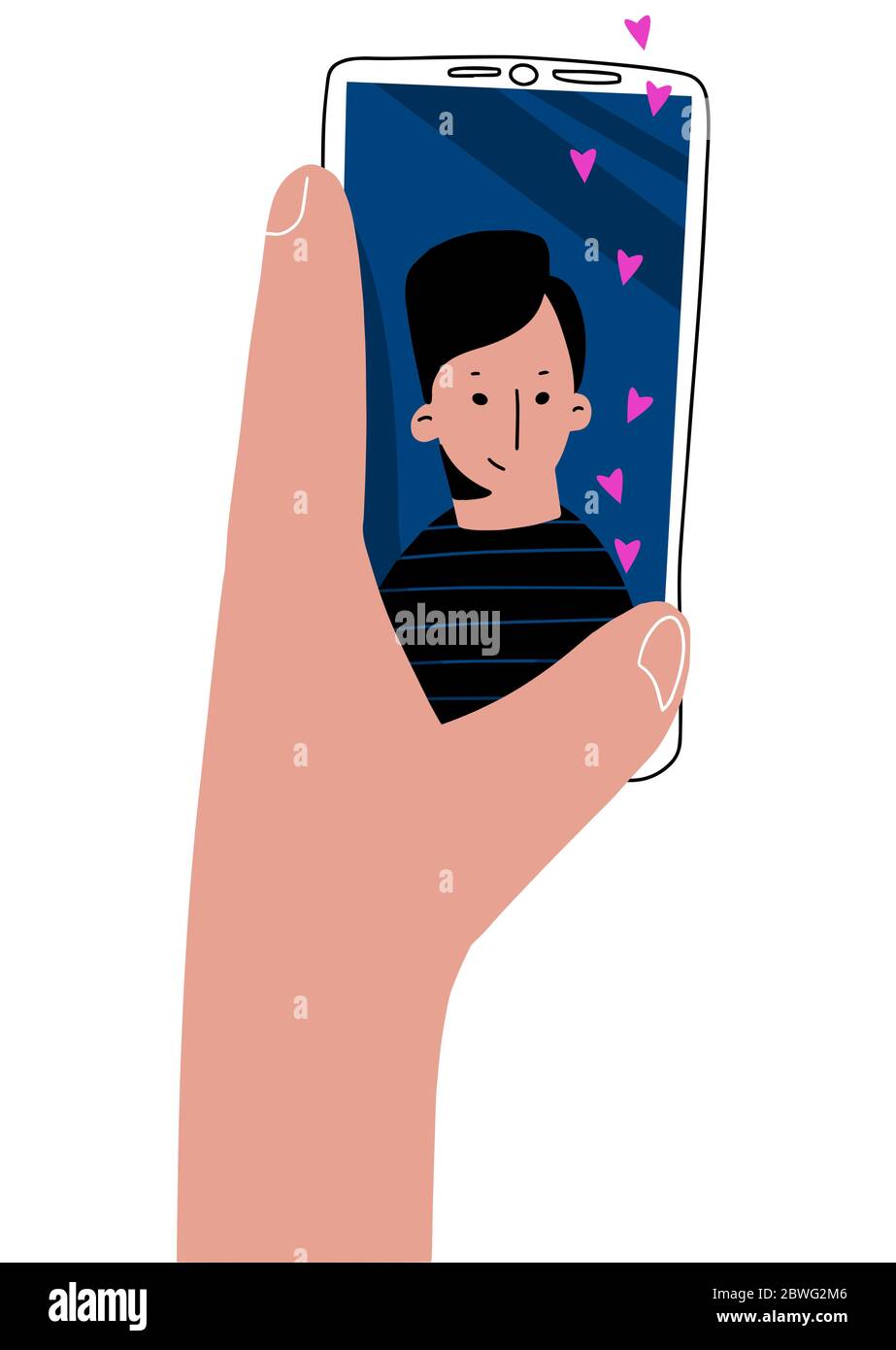 Videoanruf. Hand mit Smartphone. Mann auf dem Bildschirm. Vektor-Illustration flach Stil Stock Vektor