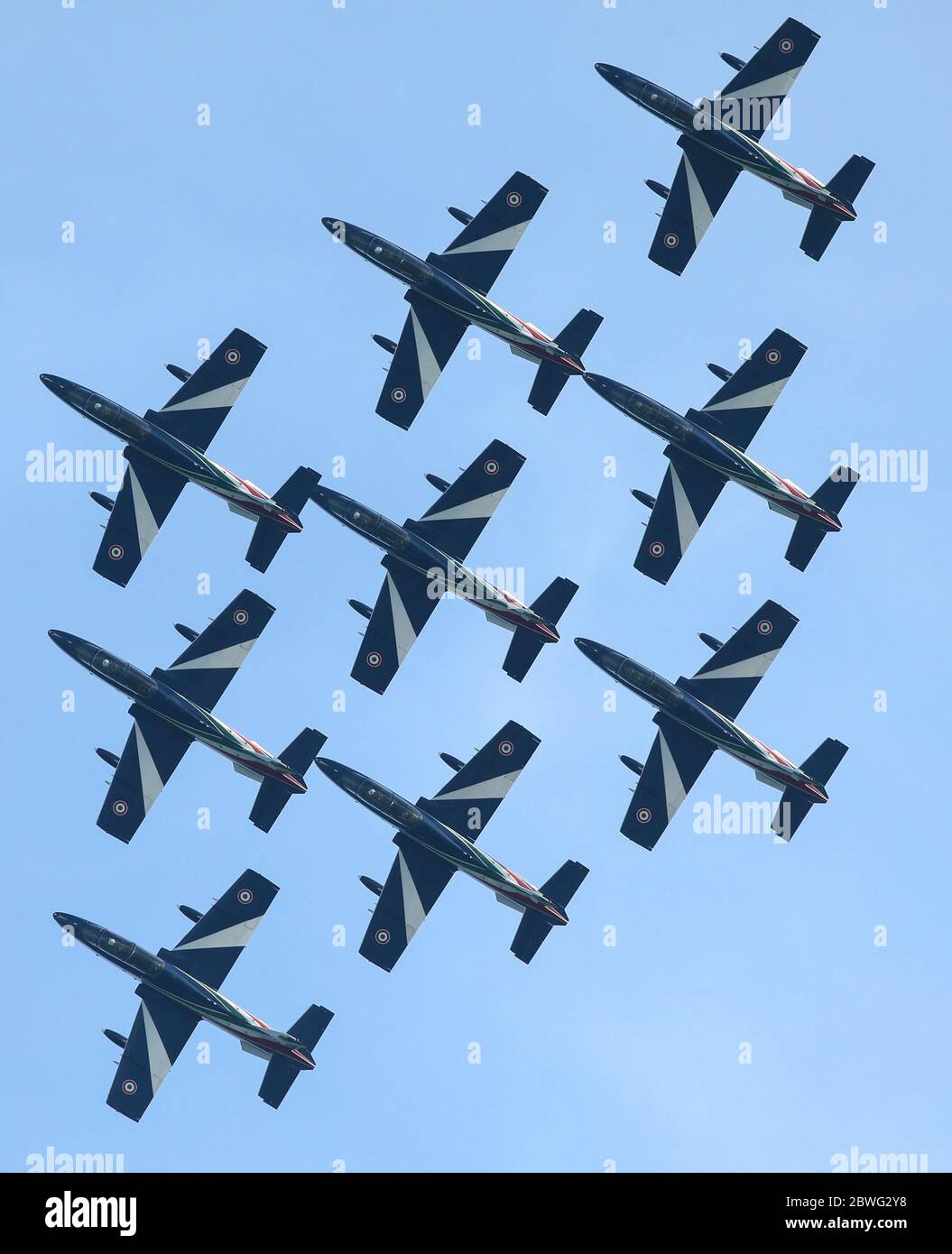 JESOLO, ITALIEN, 15. SEPTEMBER 2019: Die Frecce Tricolori während der Jesolo Airshow Stockfoto