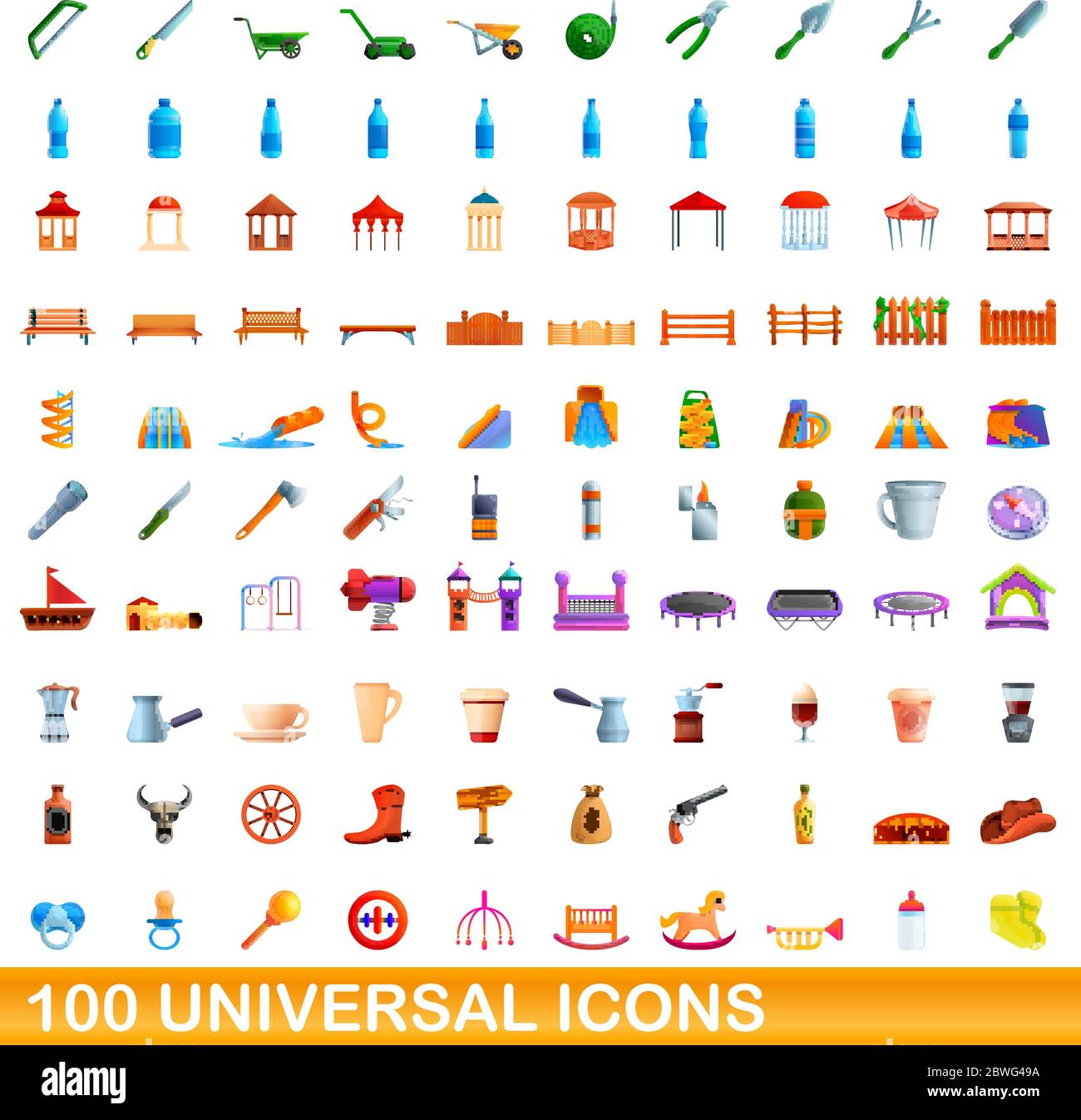 100 universelle Symbole gesetzt. Cartoon Illustration von 100 universelle Symbole Vektor auf weißem Hintergrund einstellen Stock Vektor