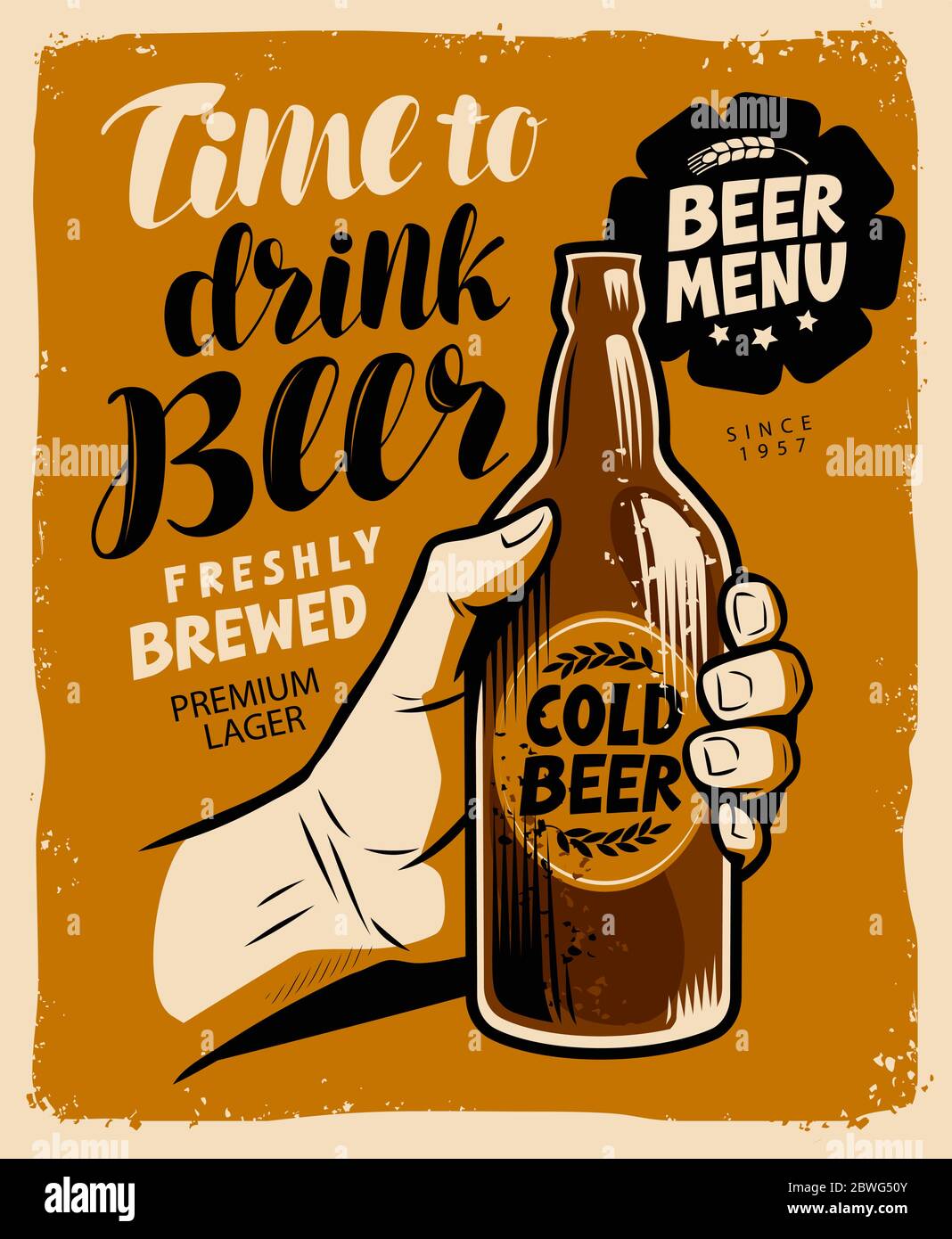 Bier Werbung Retro Poster. Pub, Brauerei Restaurant Vektor Stock Vektor