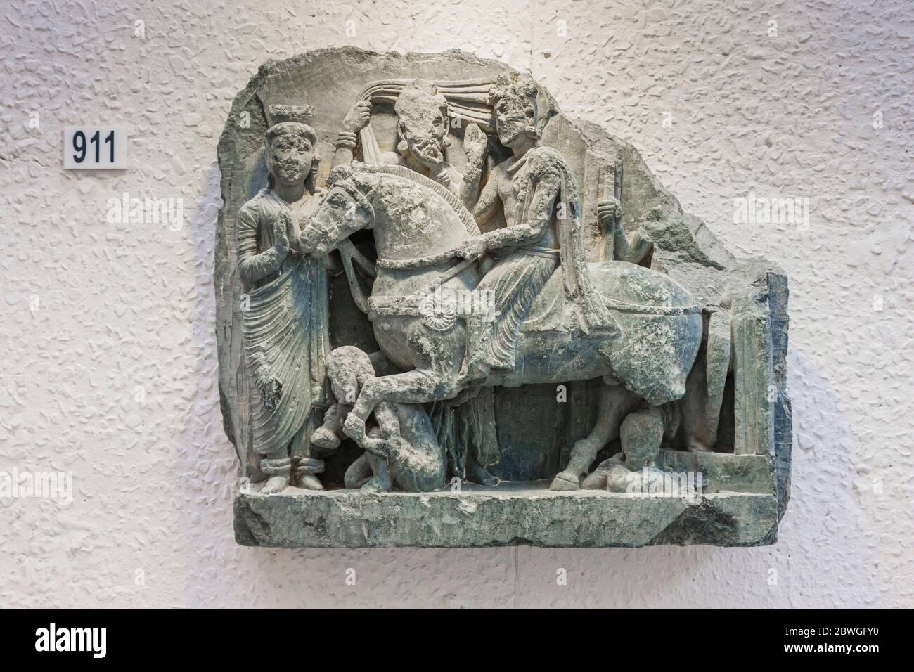 Steinschnitzerei, Gandhara Buddha Statue, Swat Museum, Mingora, Swat, Khyber Pakhtunkhwa Provinz, Pakistan, Südasien, Asien Stockfoto