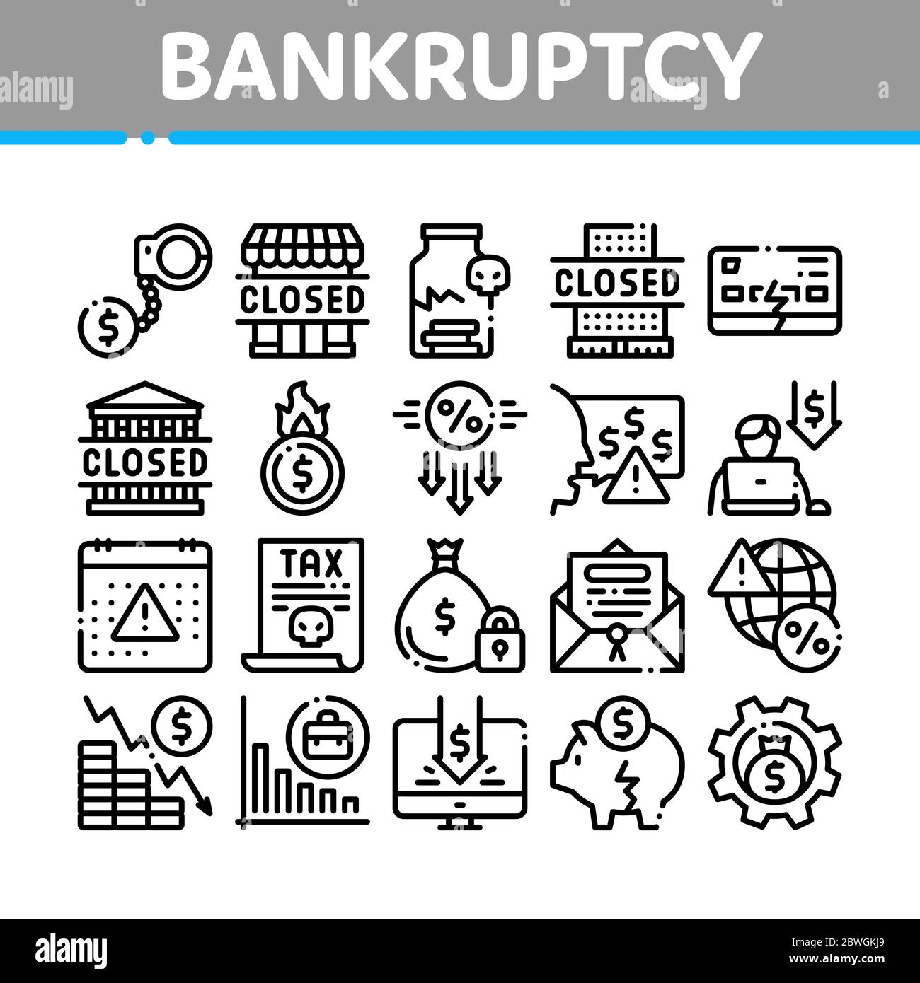 Konkurs Business Collection Symbole Set Vektor Stock Vektor