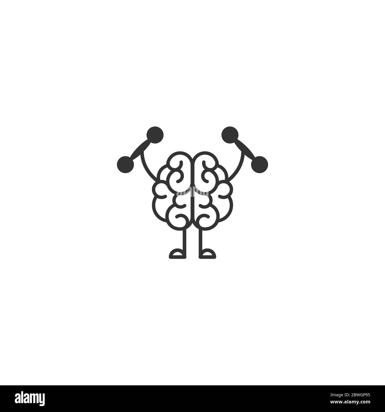 Schwarzes Gehirn mit Hanteln Symbol. Intellekt, Phsychologie, Wissen einfaches Piktogramm isoliert auf weiß. Flache Vektorgrafiken. Kreativer Hirnzug Stock Vektor