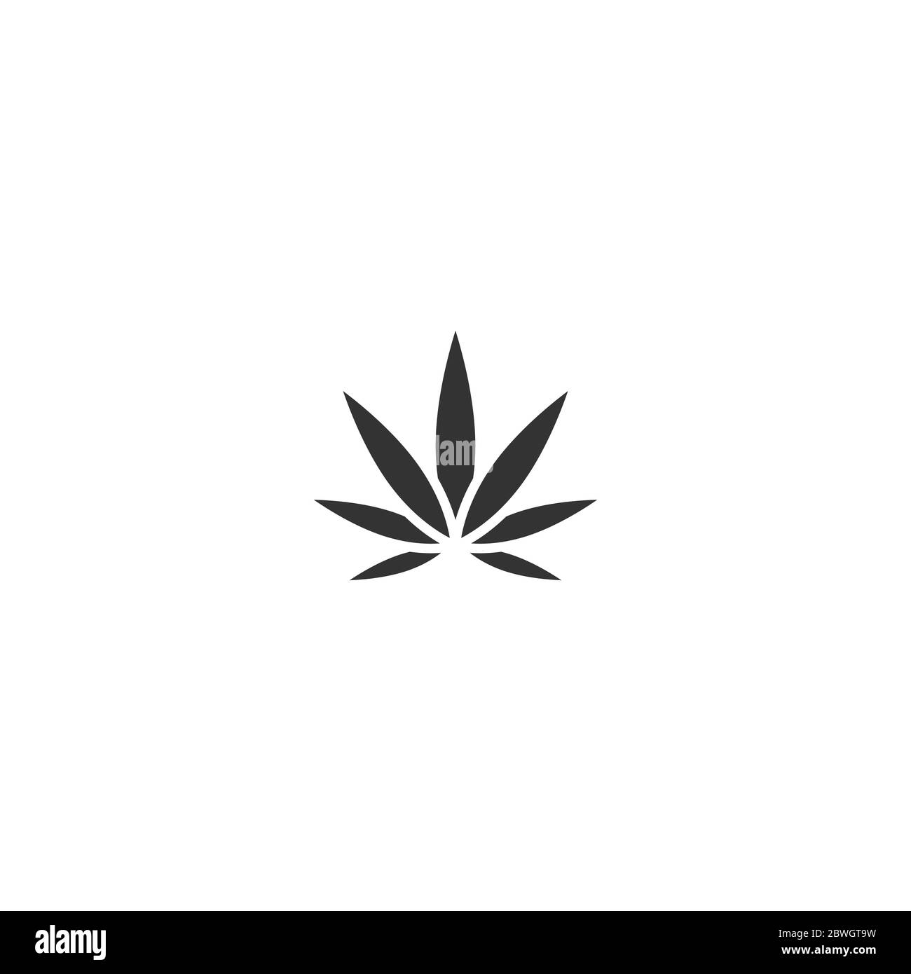 Schwarzer Hanf oder Cannabisblatt auf Weiß isoliert. CBD, Cannabidiol, Marihuana medizinisches Zeichen. Eco Industry-Logo. Vektorgrafik. Stock Vektor