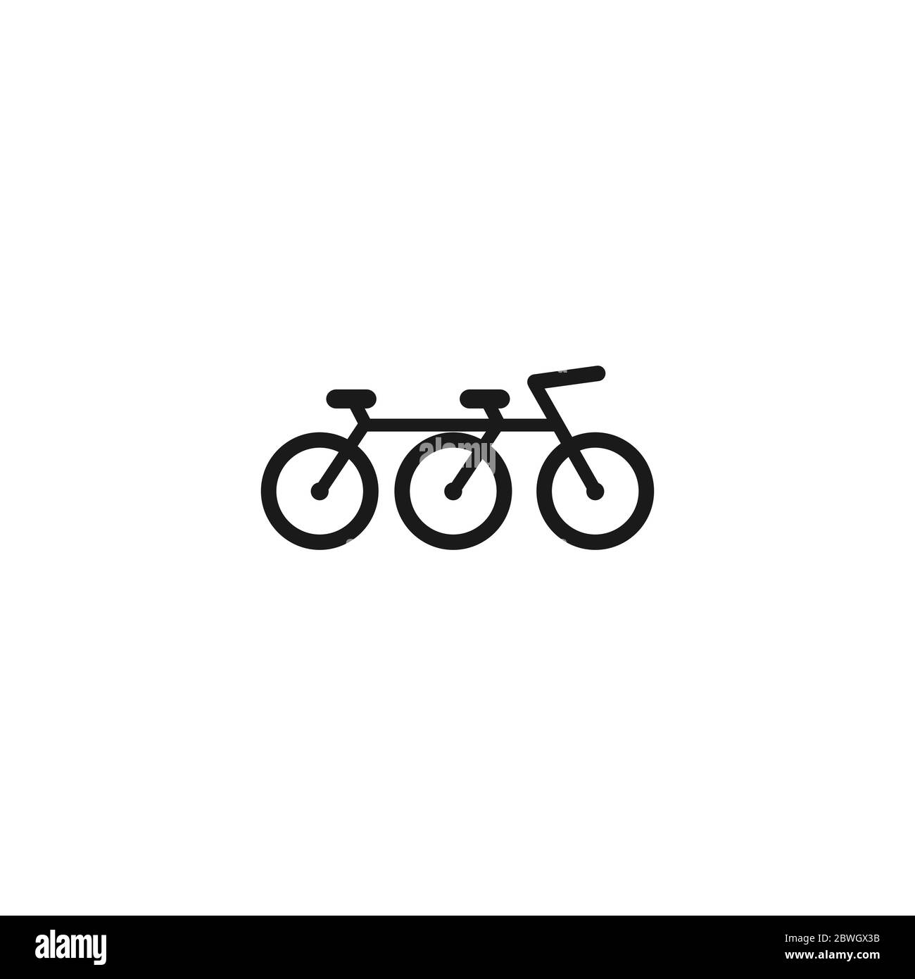 Symbol für die Linie des Tandemfahrrades Flaches Fahrrad Piktogramm isoliert auf weiß. Vektorgrafik. Symbol für Team- oder romantischen Transport. Logo „Healthy Journey“. Schwarz A Stock Vektor