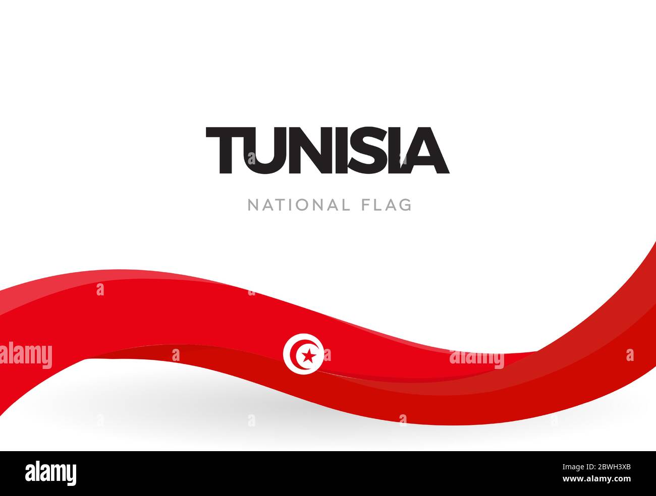 Die Republik Tunesien rot winkende Flagge Banner. Tunesisches patriotisches nationales Bandposter. Unabhängigkeitstag von Tunesien Feier Broschüre. Öffentlich Stock Vektor
