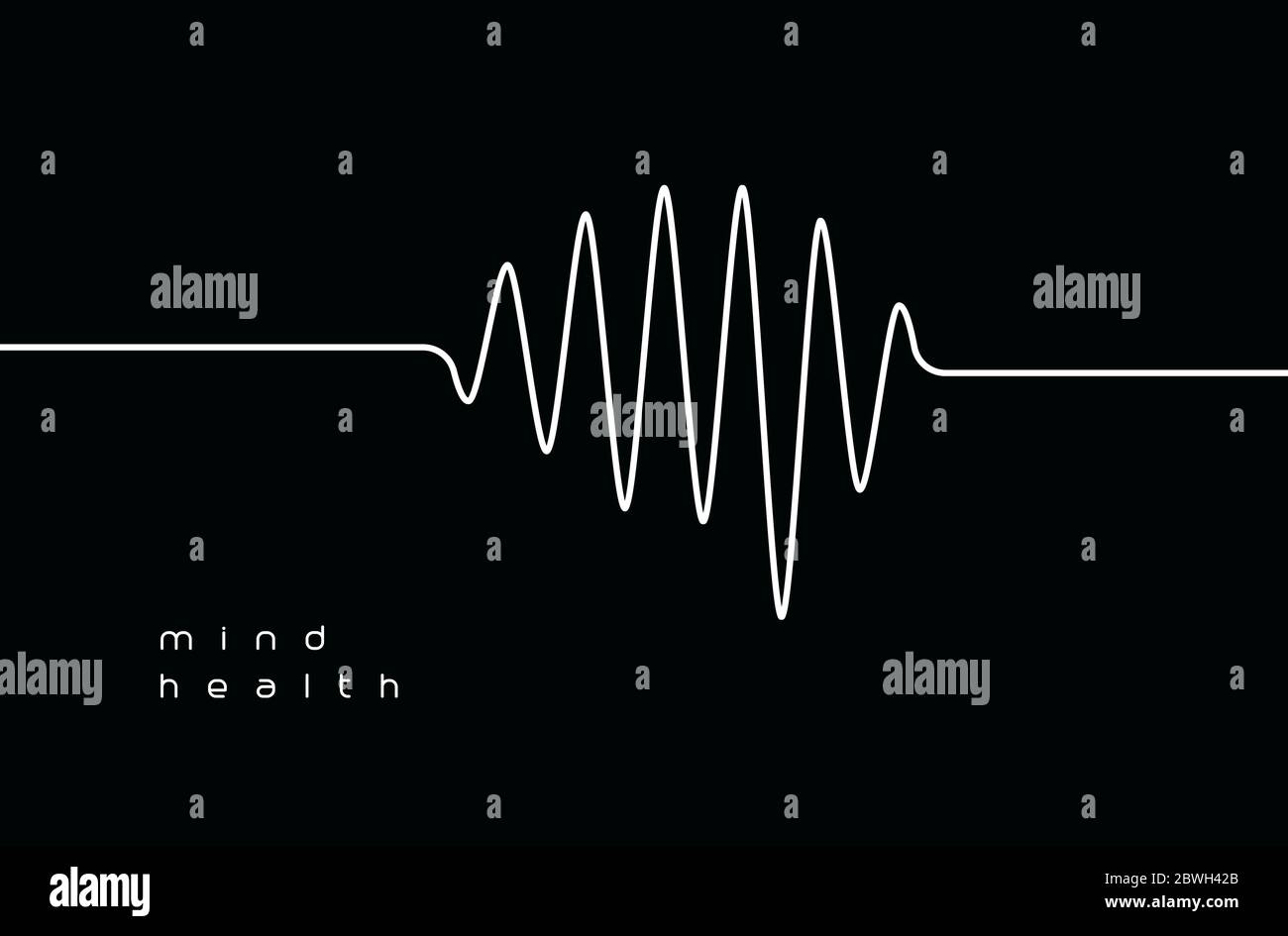 Mind Health-Logo. Emblem für den Meditationsmusik. Symbol für entspannende Musik. Verfolgung von Angstzuständen. Herzfrequenz- und Pulsmesser. Zeichen der psychischen Gesundheit. Isoliert Stock Vektor