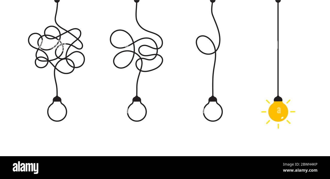 Komplexe komplizierte Prozess einfache Lösung, Problem zu vereinfachen, Unwirling Chaos Knoten in einfacher Linie, einfachste richtige Weg, gute Idee Konzept Vektor Stock Vektor