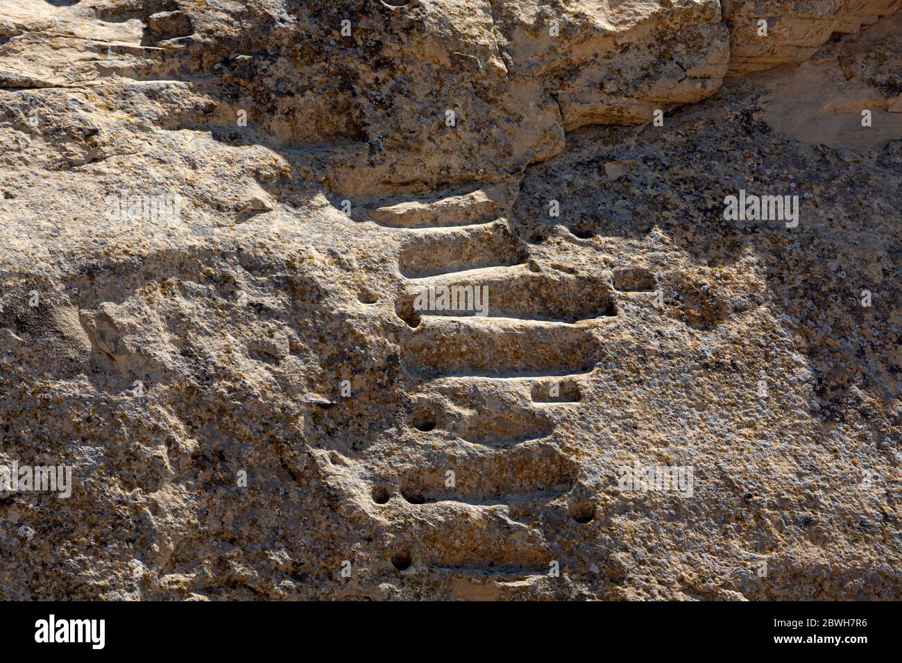 NM00371-00...NEW MEXICO - Abschnitt der Jackson Treppe mit in die Seite der Klippe geschnitzten Stufen und Löcher für einen Handlauf gebohrt; in Chaco Cult Stockfoto