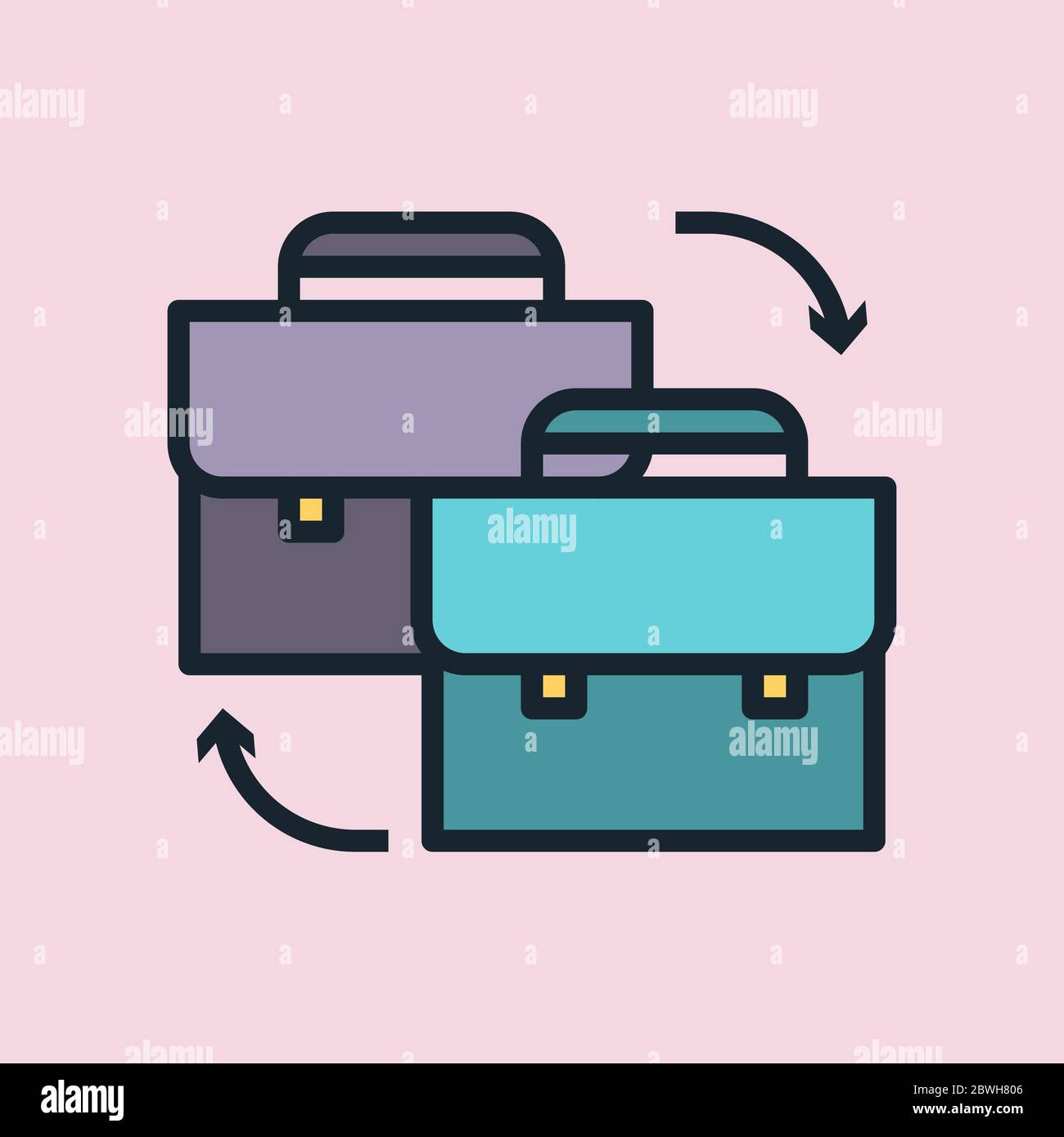 B2B (Business to Business). Digitales Marketing Konzept Illustration, flaches Design linear Stil Banner. Vektorgrafik Stock Vektor