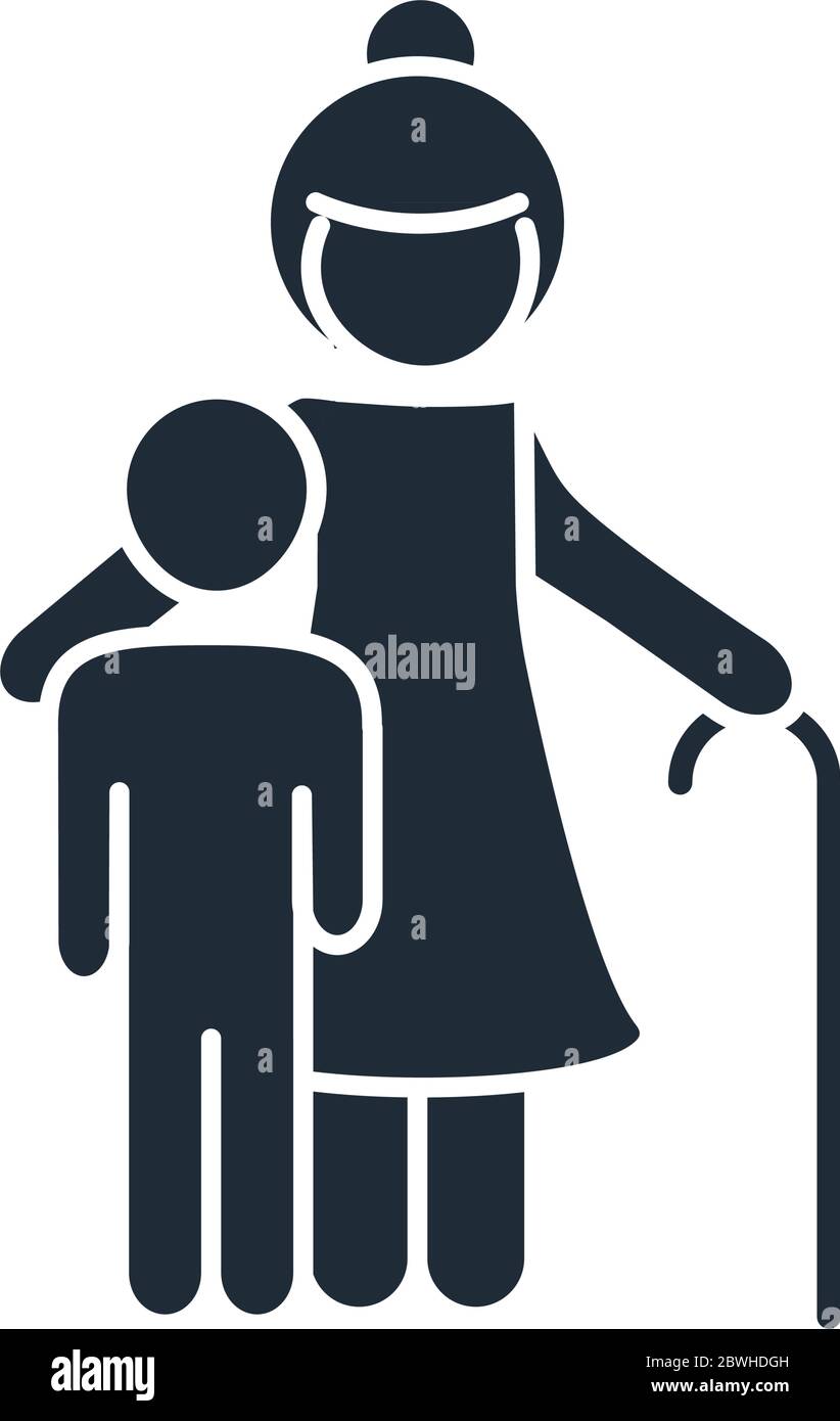 Großmutter und Enkel Mitglieder Familientag, Symbol in Silhouette Stil Vektor-Illustration Stock Vektor