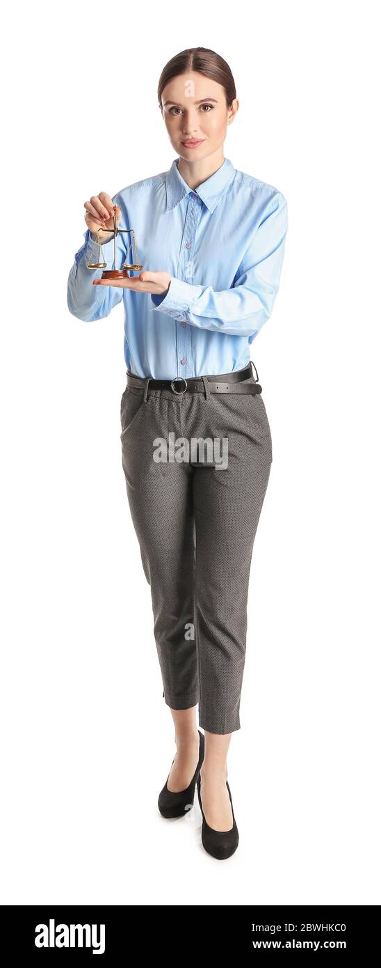 Richterin auf weißem Hintergrund Stockfoto