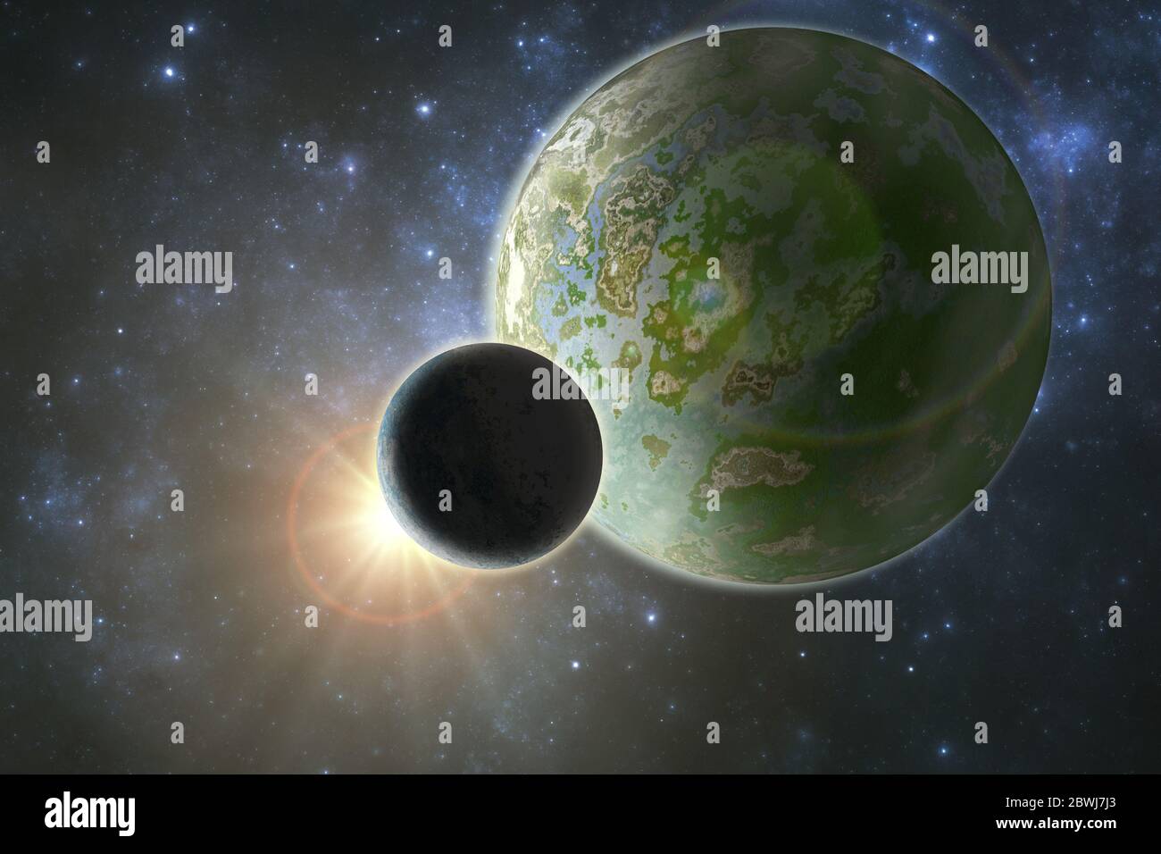 Fantasy Universum Illustration, unbekannte fremden Planeten, 3D-Illustration Stockfoto