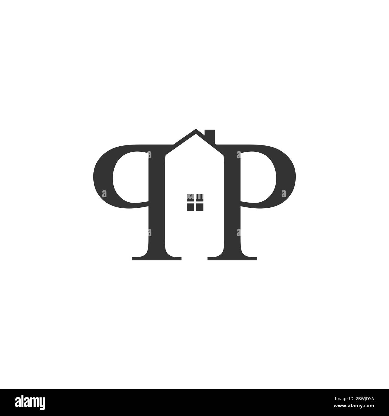 Brief P&P immobilien Haus Typografie Logo Vektor-Design isoliert auf einem weißen Hintergrund Stock Vektor
