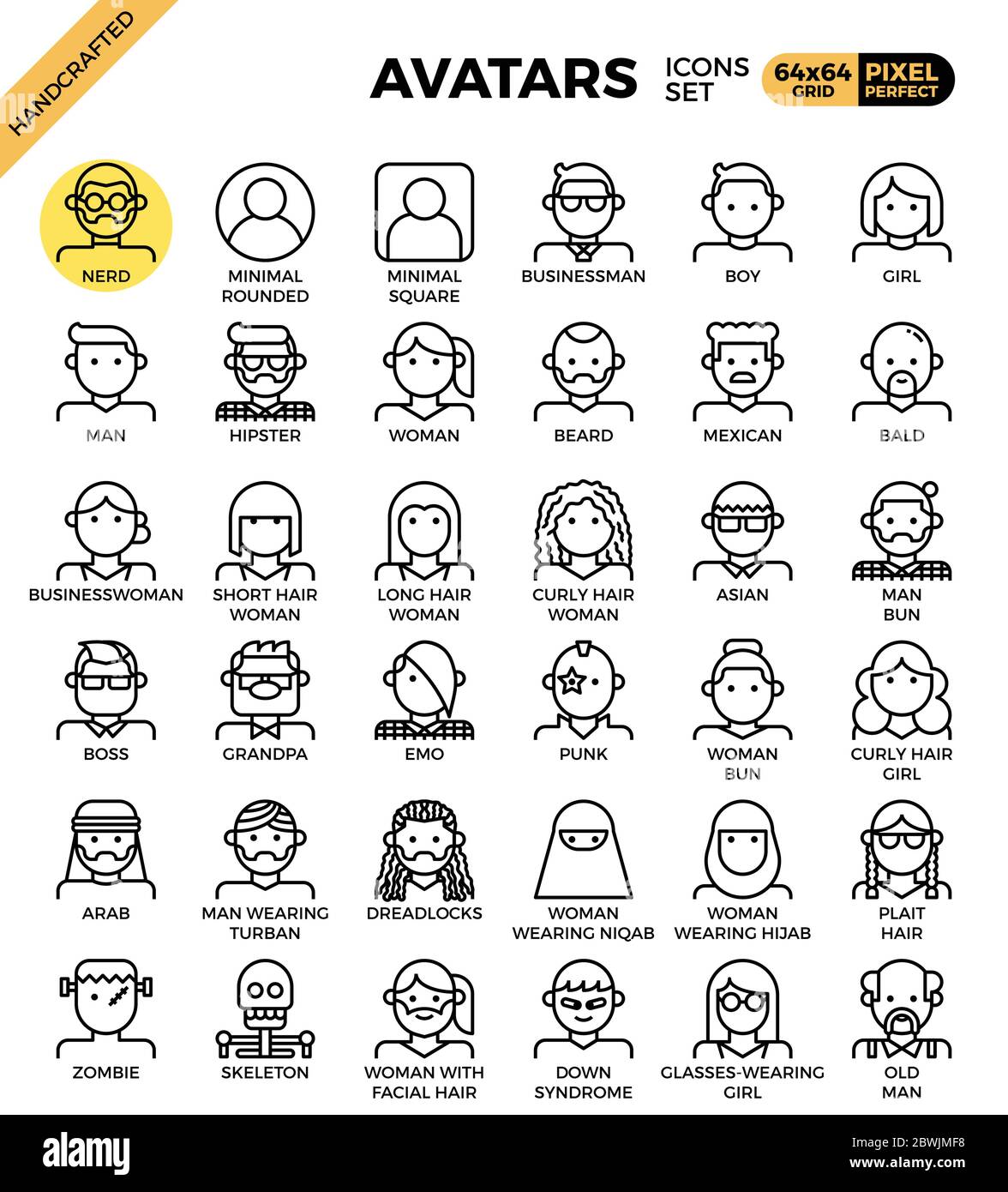 Menschliche Vielfalt Avatar Linie Icons in modernen Linie Icon Stil für ui, ux, Website, Web, App Grafik-Design gesetzt Stock Vektor
