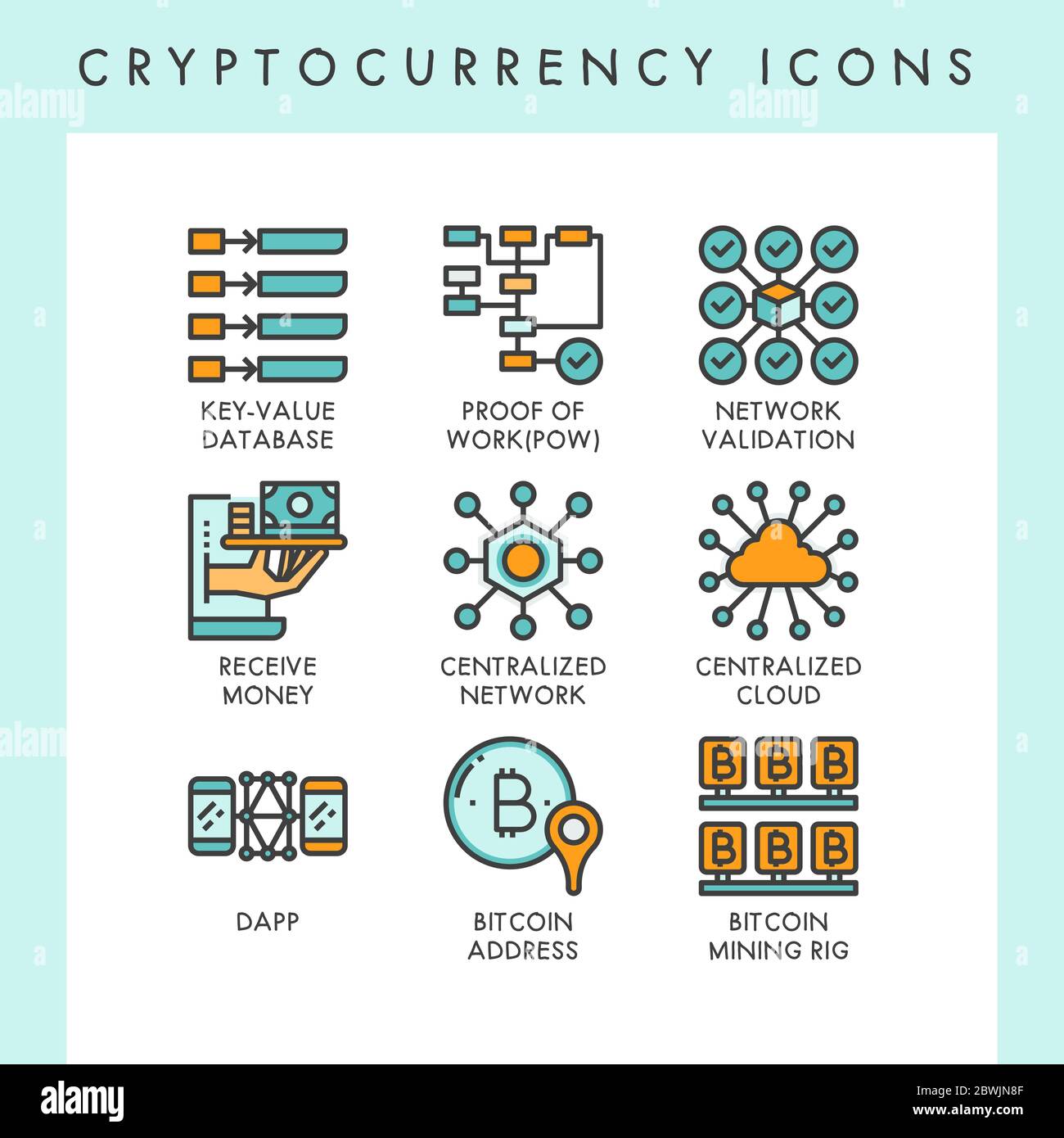 Kryptowährungssymbole Konzept Illustrationen für Web, App, Website, Bericht, Präsentation, etc. Stock Vektor