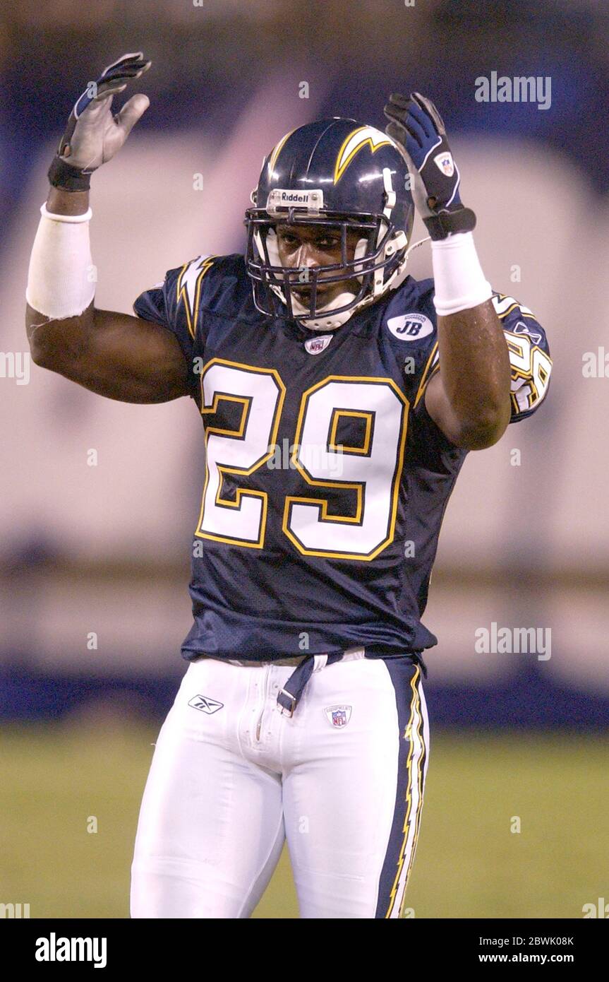 San Diego, Usa. August 2003. San Diego Chargers Rookie Eckpfeiler Drayton Florence. Die Cardinals besiegten die Chargers, 16-13, in der NFL Vorsaison Spiel im Qualcomm Stadium in San Diego, Kalifornien am Samstag, 16. August 2003. Foto via Credit: Newscom/Alamy Live News Stockfoto