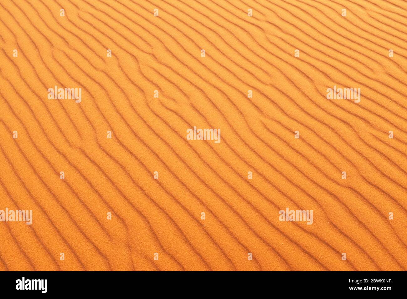 Leuchtend orange Wüstensandmuster Wellen für einen warmen Sommer Hintergrund. Stockfoto