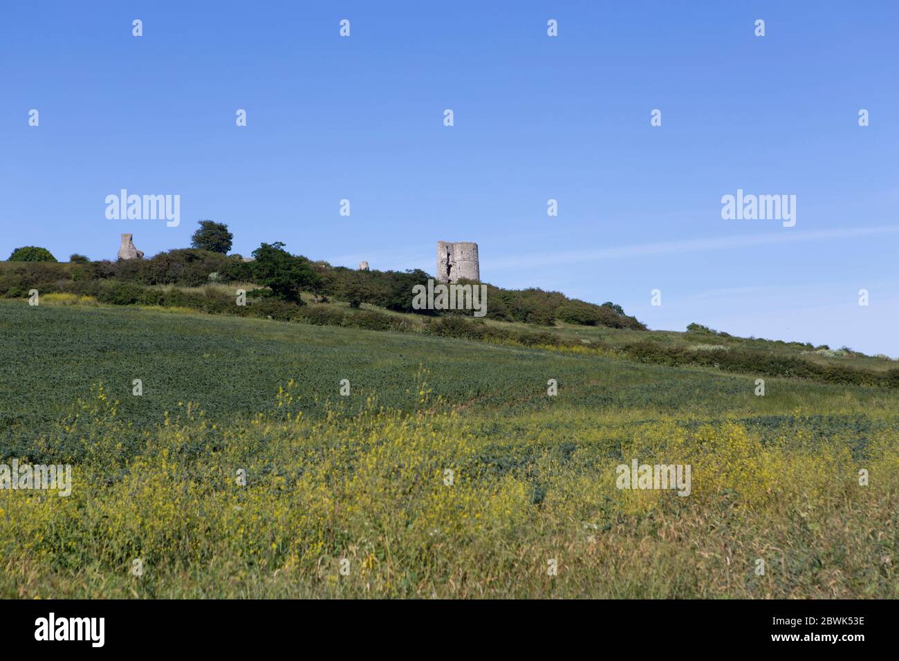 Landschaftsansicht der Ruinen von Hadleigh Castle in Essex. Stockfoto