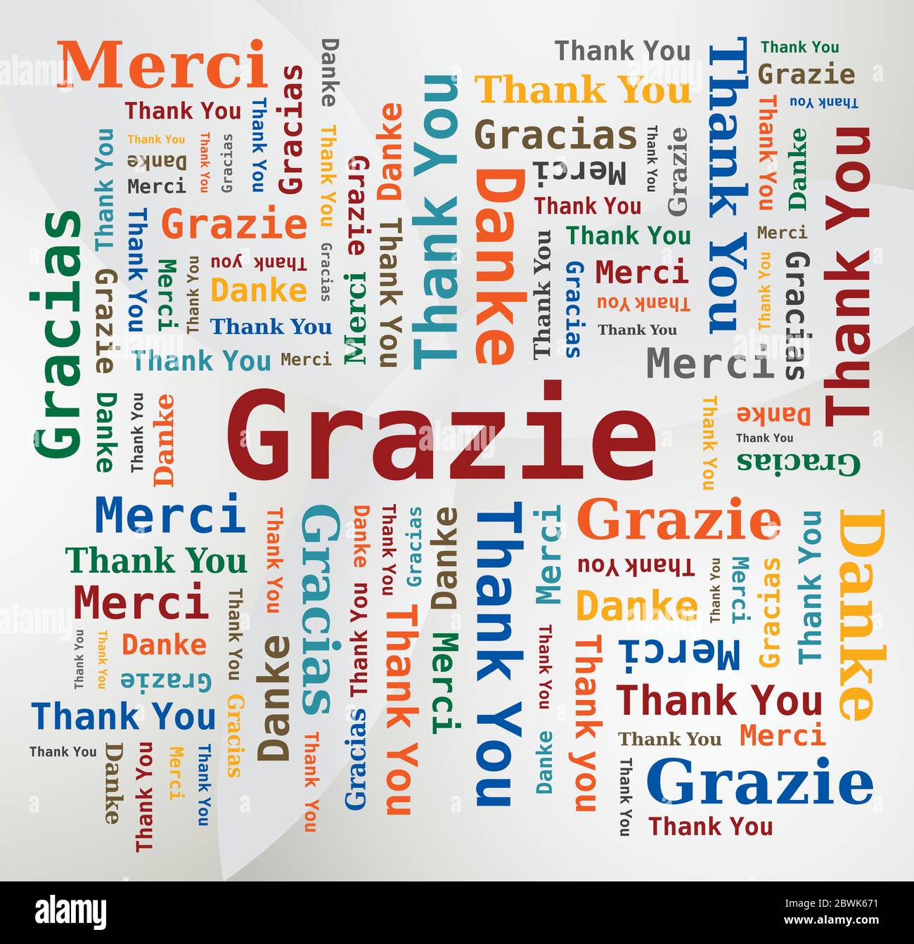 Word Cloud - Vielen Dank in 5 Sprachen - Englisch, Französisch, Deutsch