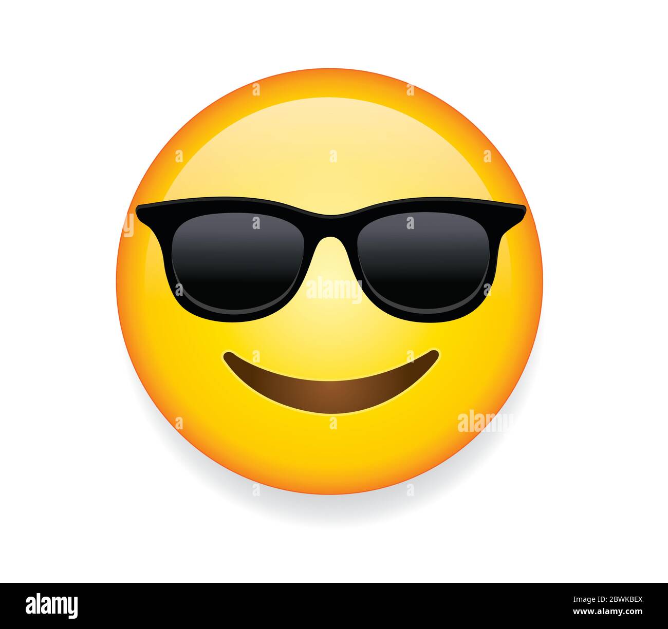 Hochwertiges Emoticon mit Sonnenbrille.Emoji Vektor. Cool lächelndes Gesicht mit Sonnenbrille Vektor-Illustration.Gelbes Gesicht mit breiten Lächeln trägt eine Brille. Stock Vektor