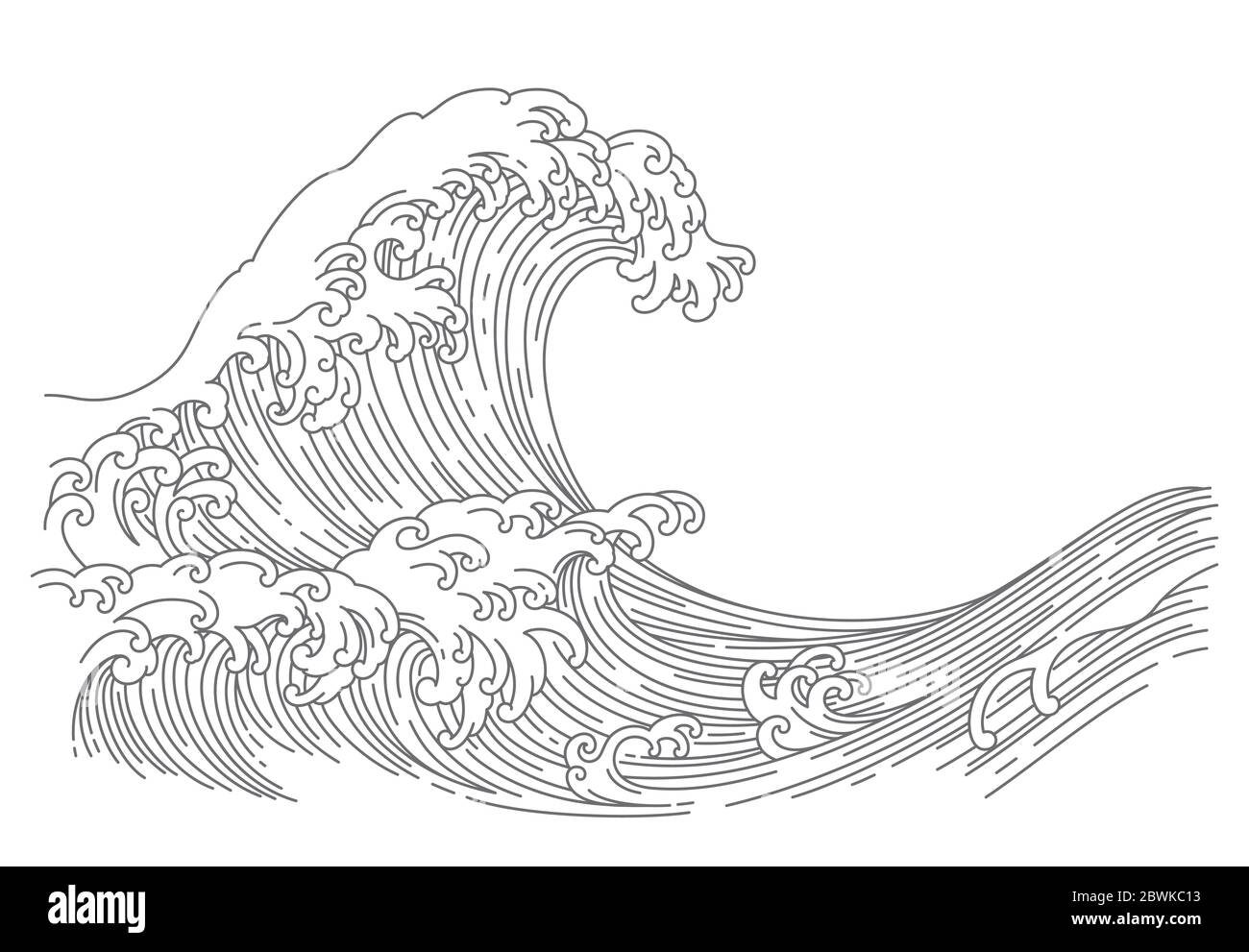 Große Japan orientalische Welle Linie Kunst Stil Vektor Illustration isoliert auf weißem Hintergrund. Stock Vektor