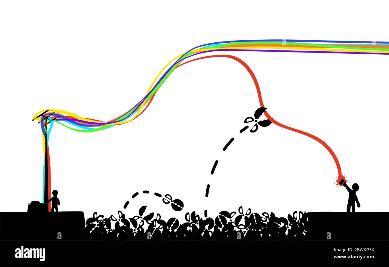 Schere schneiden Empfang Signal an Gerät von Antenne Silhouette Cartoon, Vektor, horizontal Stock Vektor