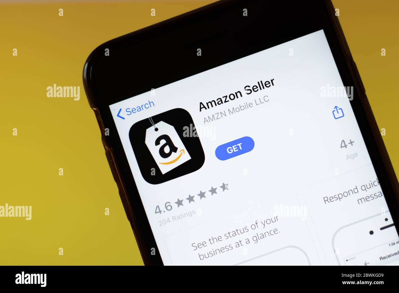 Moskau, Russland - 1. Juni 2020: Amazon Seller App Mobile Logo Nahaufnahme auf dem Bildschirm, illustrative Editorial. Stockfoto