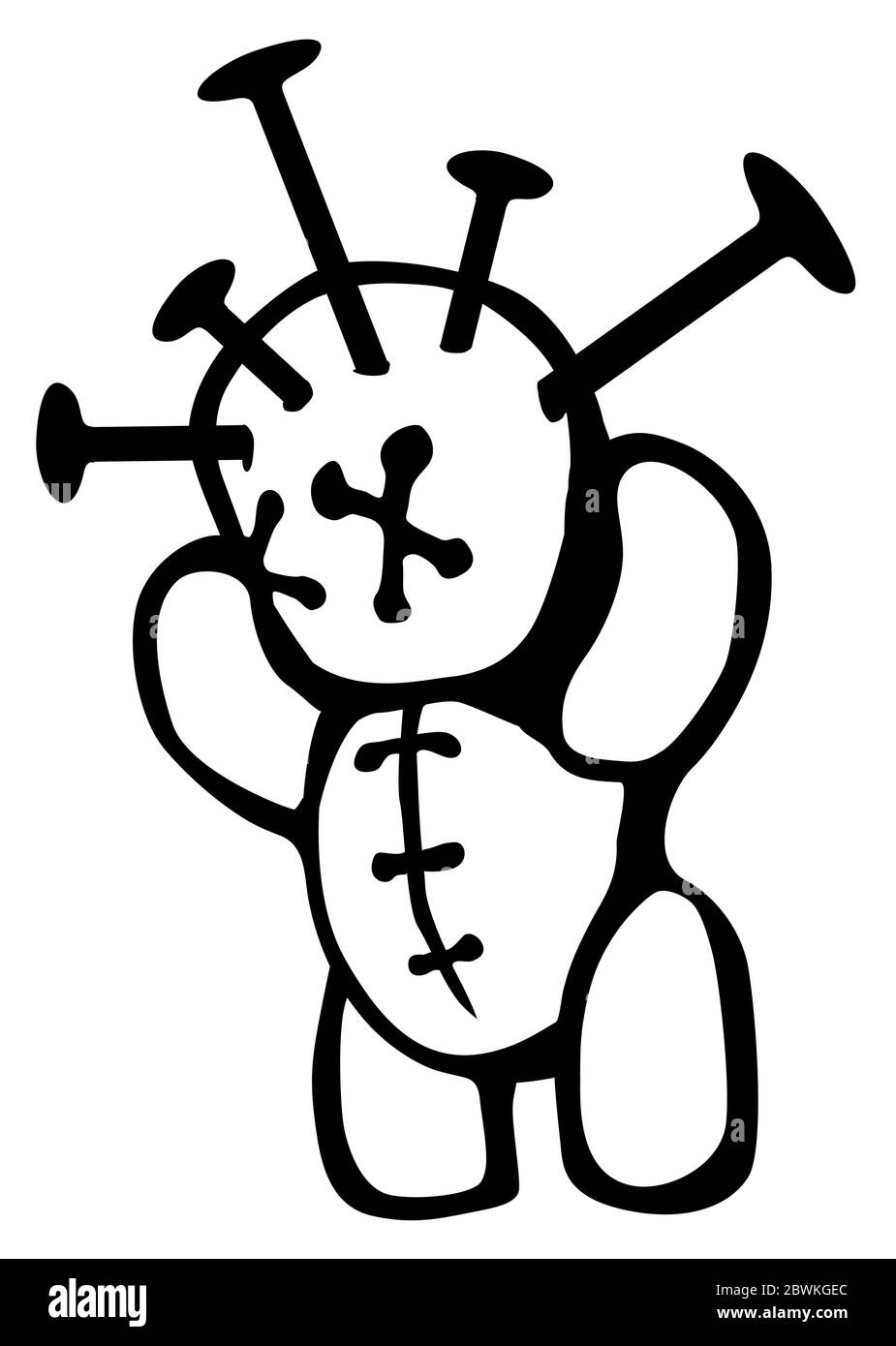 Voodoo Puppe Kopfschmerz Schablone schwarz, Vektor-Illustration, vertikal, isoliert Stock Vektor