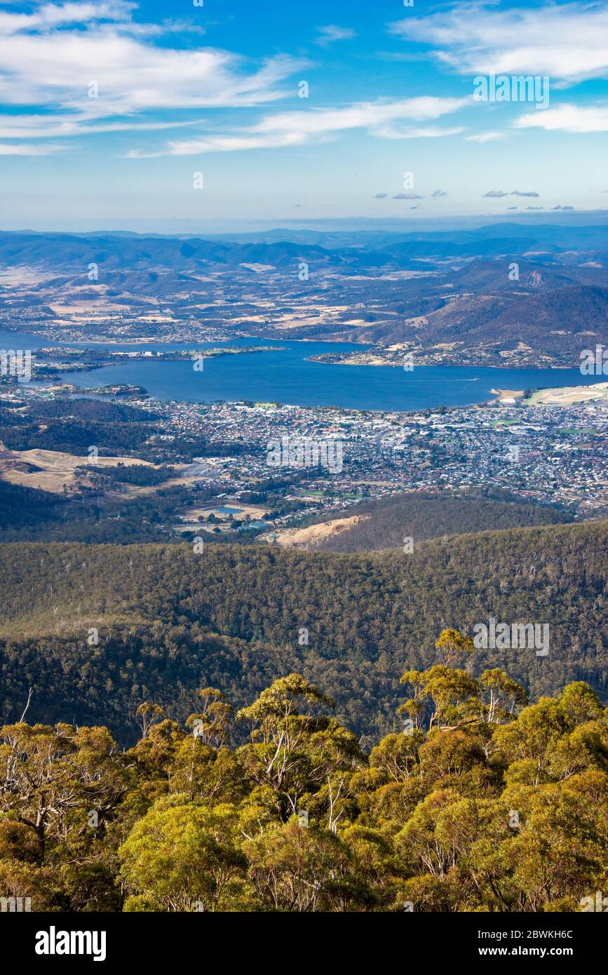 BirdsEye View Hobart und Derwent River Tasmania Australien Stockfoto