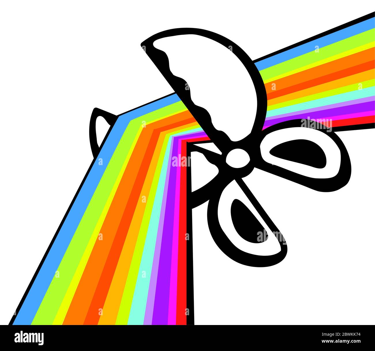 Runde Schere schneiden Farben Regenbogen Linie Cartoon, Vektor-Illustration, horizontal Stock Vektor