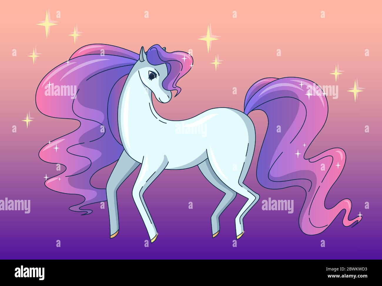 Hübsches Pferd mit winkender Mähne und Schwanz, glänzend wie ein Brillant. Vektor-Illustration in niedlichen Cartoon-Stil Stock Vektor