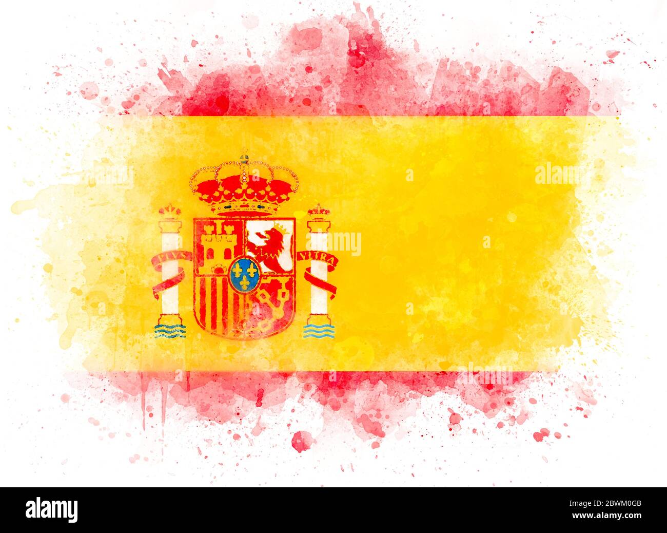 Abbildung der spanischen Flagge. Flagge Spaniens auf weißem Papier als Aquarell Stockfoto