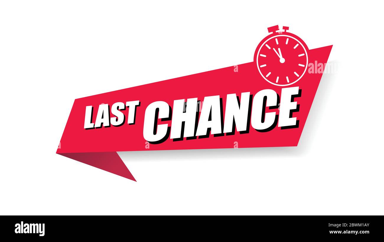 Letzte Chance-Taste mit Promotion-Text, rote Taste Last Minute, Wecker-Symbol, Sonderangebot-Symbol, Vektor-Illustration letzte Chance Werbung si Stock Vektor