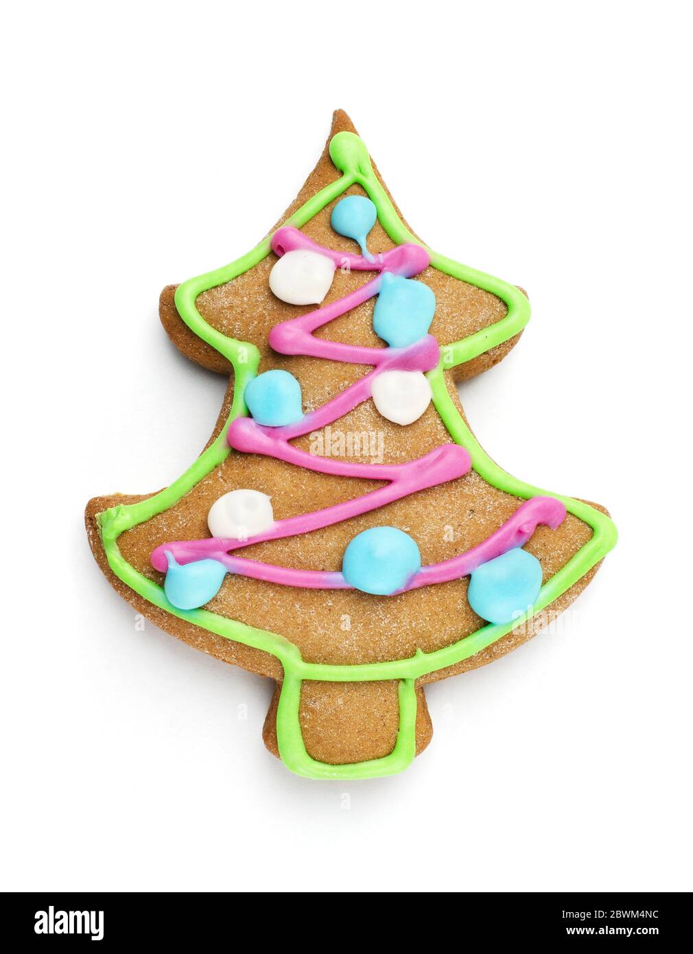 Handgefertigter Lebkuchen weihnachtsbaum isoliert auf weißem Hintergrund Stockfoto