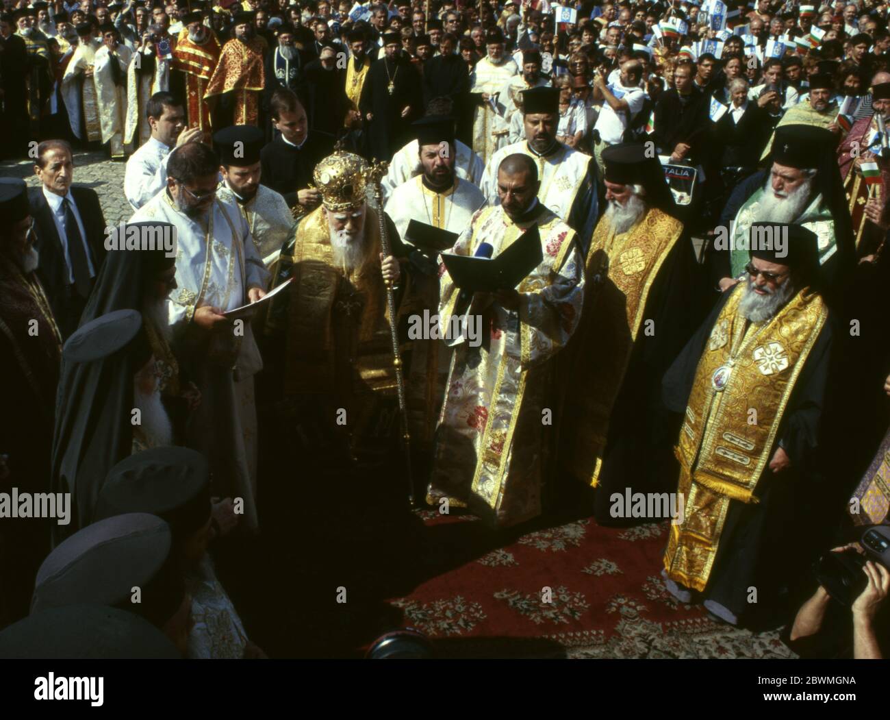 Kundgebung für religiöse Bildung in öffentlichen Schulen. Bulgarischer Patriarch Maxim. Sofia, Bulgarien. Stockfoto