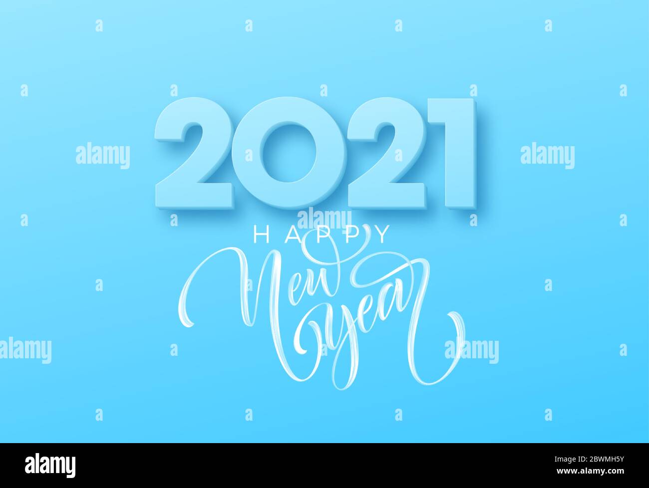 2021 Frohes neues Jahr Pinsel Schriftzug auf dem blauen Hintergrund. Vektorgrafik Stock Vektor