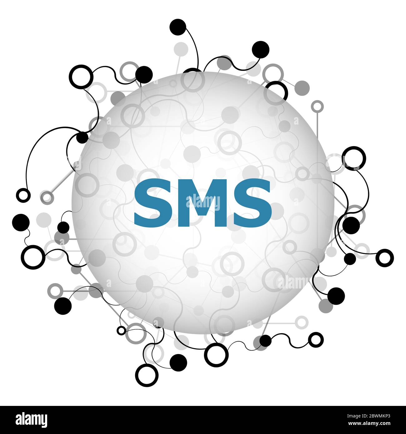 Sms-Text. Webdesign Konzept . Abstrakter Hintergrund mit verbindenden Punkten und Linien Stockfoto