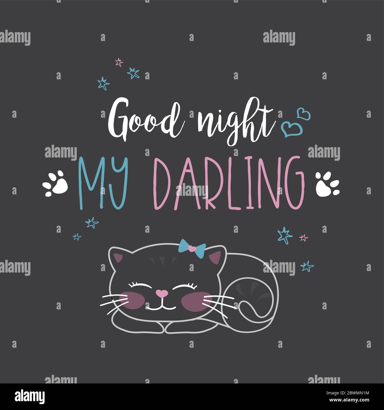 Lustige süße Katze und Phrase - gute Nacht mein Liebling,  Vektor-Illustration Stock-Vektorgrafik - Alamy