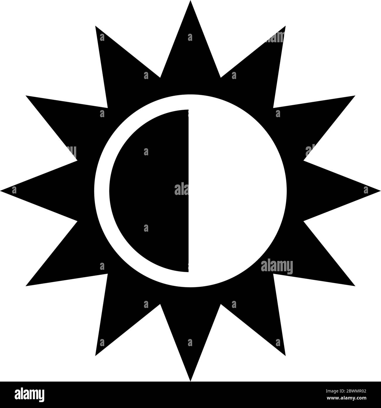Sonnenfinsternis, Sonne und Mond ausgerichtet. Abbildung des Symbols für flache Vektorgrafik. Einfaches schwarzes Symbol auf weißem Hintergrund. Sonnenfinsternis, ausgerichtetes Sonne- und Mondzeichen Stock Vektor