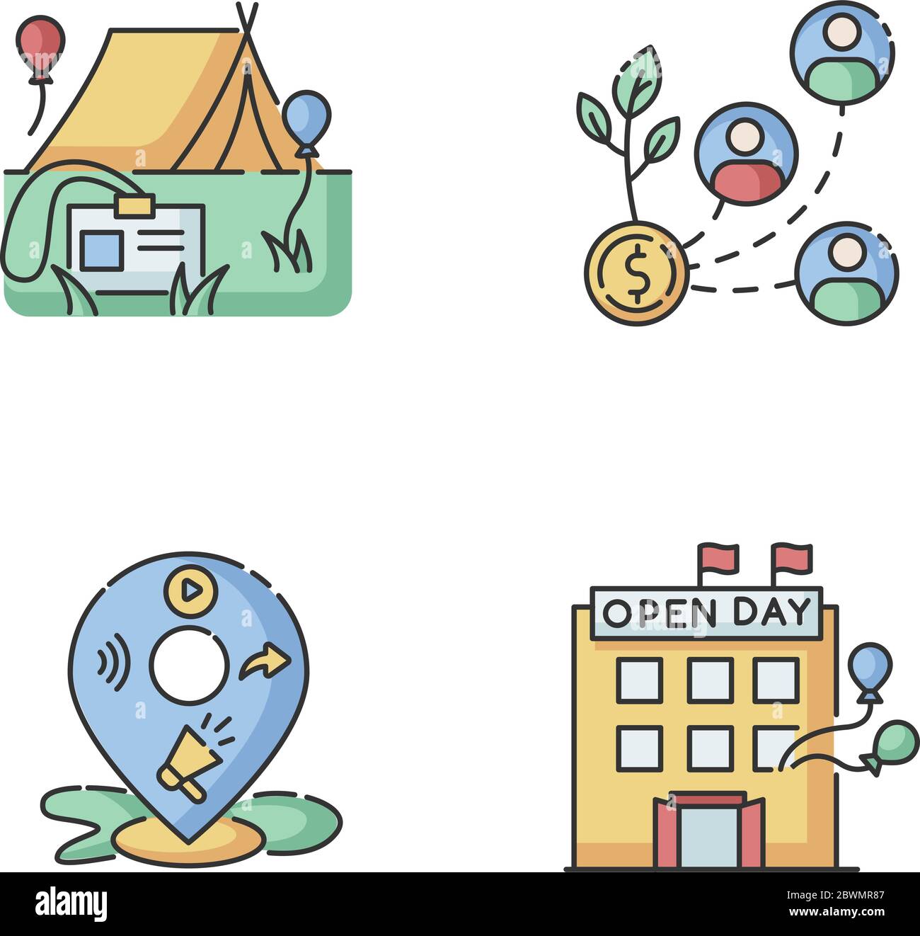 RGB-Farbsymbole für Ereignisorganisation festgelegt Stock Vektor