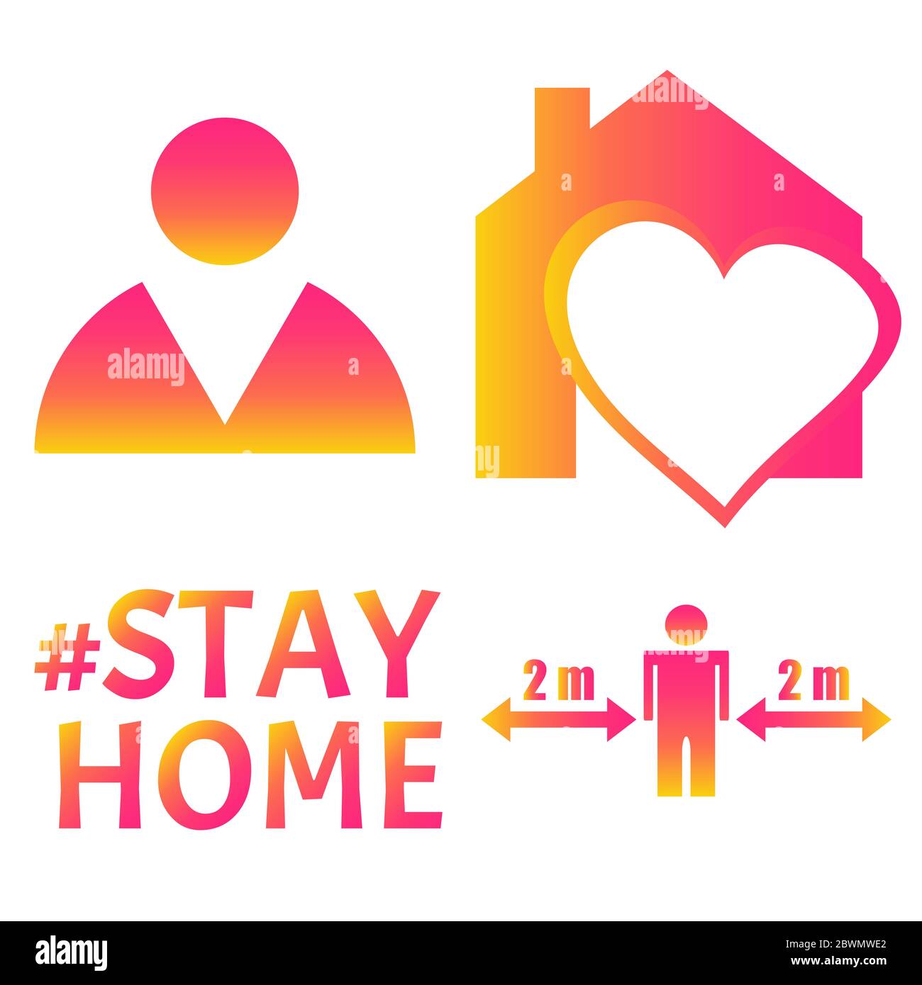 Schutz vor Covid-19. Bleib zu Hause. Social Media Icon auf weiß isoliert gesetzt, um Selbstisolierung und zu Hause zu bleiben. Covid19-Zeichen Stockfoto