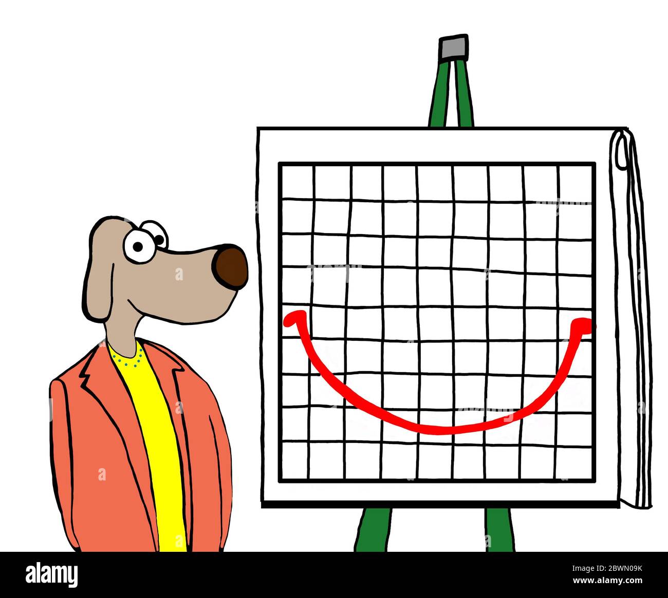 Farbe Cartoon einer Geschäftsfrau Hund und ein Smiley Gesicht Bericht. Stockfoto